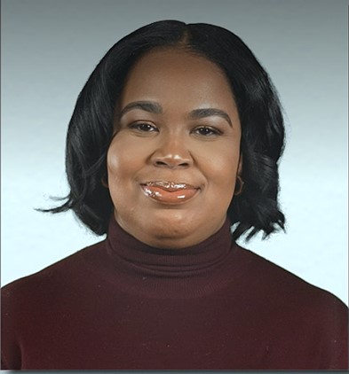 An original image of a woman with a background that is not acceptable for passport purposes.
